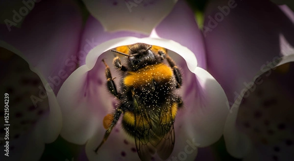 Obraz Bumblebee Inside A Purple Flower Collecting Nectar And Pollen