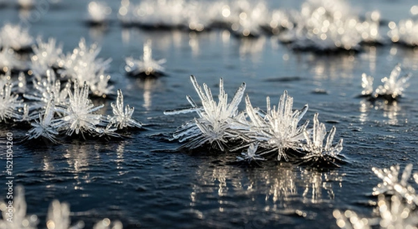 Obraz Winter's Delicate Artwork: Ice Crystals Forming On a Watery Surface
