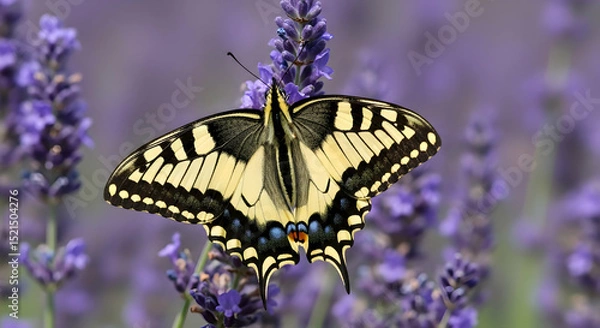 Obraz Swallowtail Butterfly Enjoying Nectar From Lavender Flowers During Summer Bloom