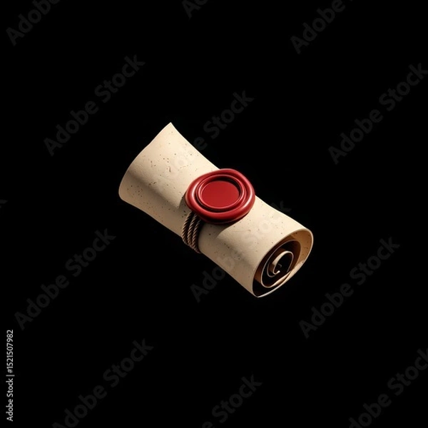 Fototapeta Ancient parchment scroll with red wax seal, beige and red color palette, perfect for fantasy, games, history, or certificate design