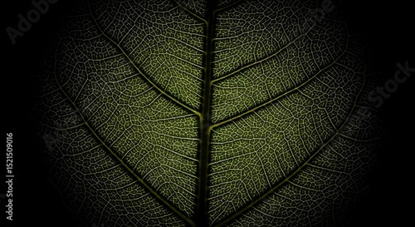 Fototapeta Botanical Abstraction Veined Leaf Close-Up Details Dark Background for Decoration