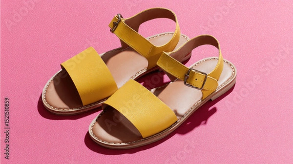 Fototapeta pair of ultrabright summer sandals displayed prominently on clean solid color background