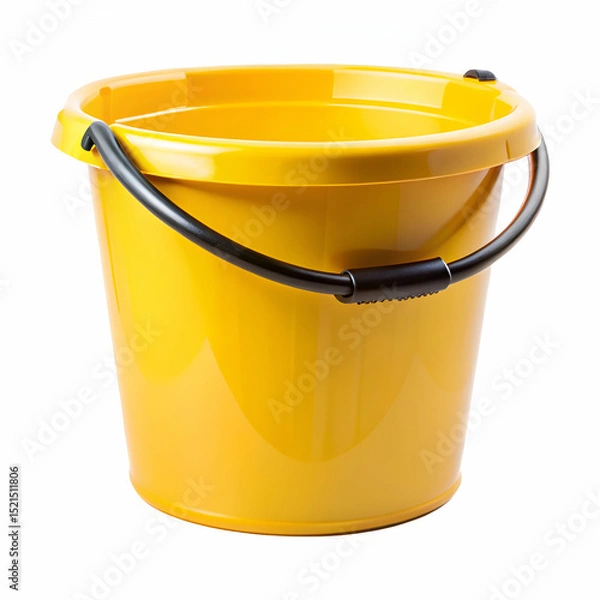 Fototapeta Vibrant yellow bucket with black handle isolated on a clean white background