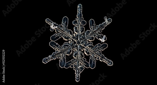 Fototapeta Detailed Snowflake Close Up Against Dark Backdrop With Light Reflection