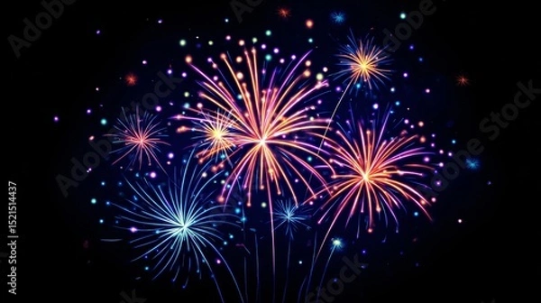 Fototapeta Glowing fireworks on dark background, perfect for celebration, event, or festive design
