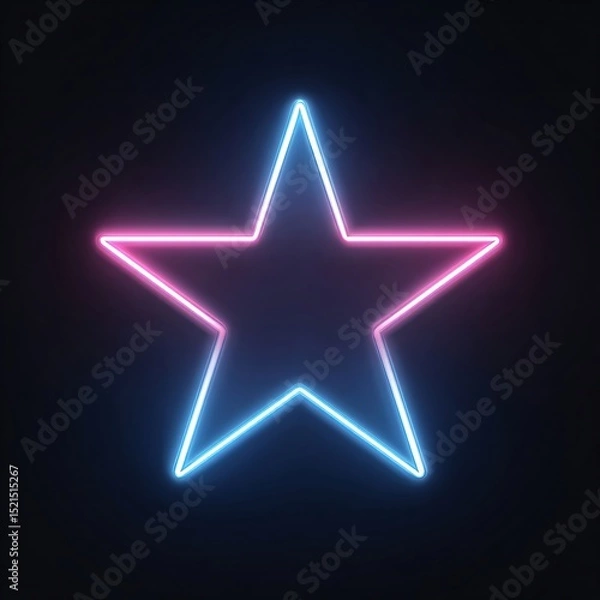 Fototapeta Neon glowing star outline in blue and pink colors on black background, ideal for nightlife, event, or digital design projects