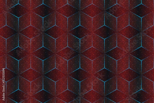 Fototapeta Abstract Geometric Pattern of Interlocking Cubes in Deep Red and Dark Blue