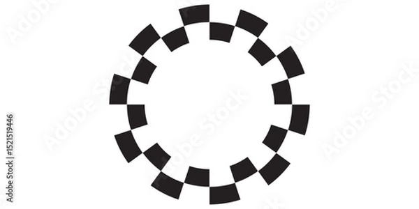 Fototapeta Abstract checkered circle frame vector illustration. Vintage black and white alternating square tiles circular border. Checkerboard round race flag.