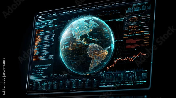 Fototapeta Global Data Visualization On Digital Display