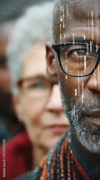 Fototapeta AI & Futuristic Tech smart glasses scanning crowd with digital overlays