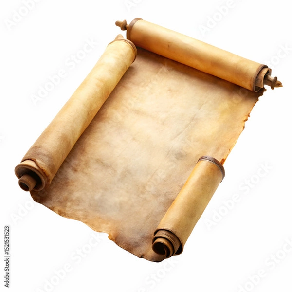 Fototapeta Rolled parchment paper isolated on white background ideal for announcements and elegant designs