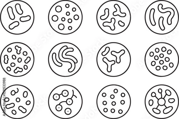 Obraz Microscopic Bacteria and Cell Cultures in Petri Dishes Line Icon Set