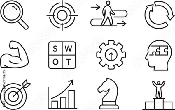 Fototapeta Business Strategy and Performance Development Line Icon Set