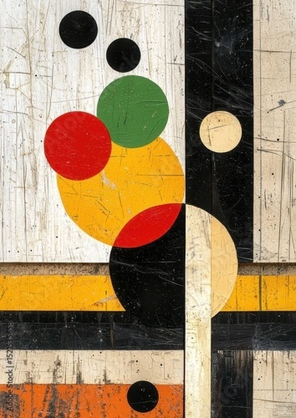 Fototapeta Abstract Geometric Composition with Red, Green, and Yellow Circles