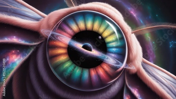 Obraz Surreal Cosmic Insect Eye with Saturn Reflection
