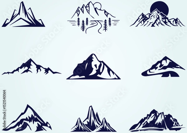 Obraz set of mountain logo vector illustration, mountain silhouette icon set