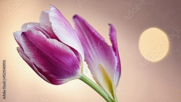 Fototapeta Elegant Pink and White Tulip Blooms Against Soft Background with Glowing Sunlight Effect