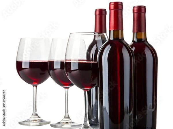 Fototapeta Arrangement of Red Wine Bottles Isolated on transparent background, Isolated Png file, Cut-out, Isolate Png, No Background, Isolated object