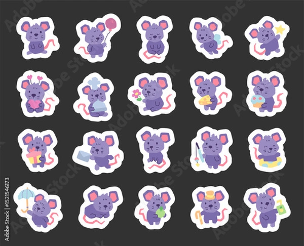Fototapeta sticker, mouse, applique, animal, rodent, cute, scandinavian, bohemian, cartoon, character, emotion, pose, sitting, standing, holding, smiling, resting, lying, sleeping, walking, fairy, wings, star, h