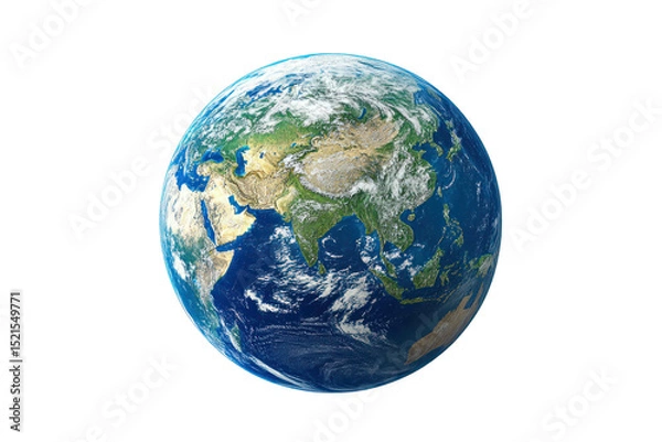 Obraz Global View: The earth, a captivating blue marble, floats gracefully in the cosmos. A high-angle shot unveils continents. This photograph signifies the planet and its vast ecosystems.