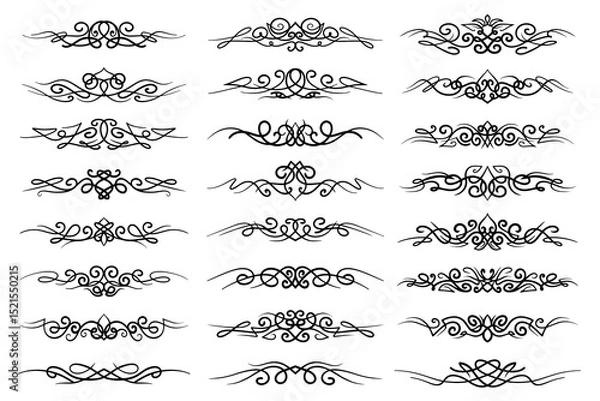 Fototapeta Abstract calligraphy text dividers, vintage ornamental borders. Line art swirl frames, decorative design elements.