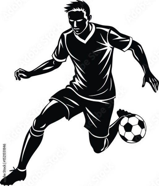 Obraz Silhouette of Soccer Player Kicking Ball – Vector Sports Illustration for Athletic Design