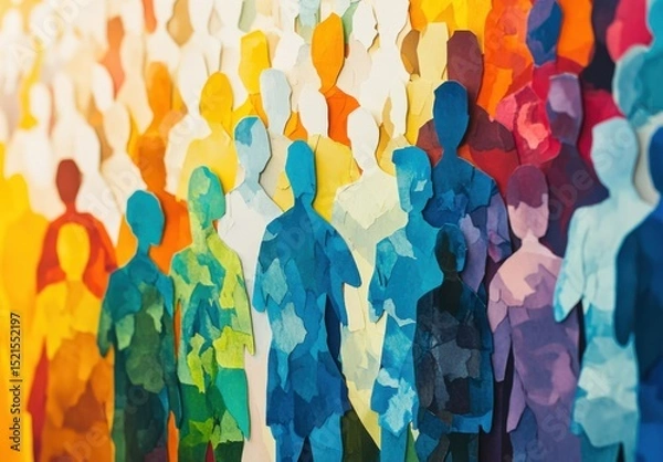 Obraz Abstract illustration of a crowd made out of cut paper, people unity concept