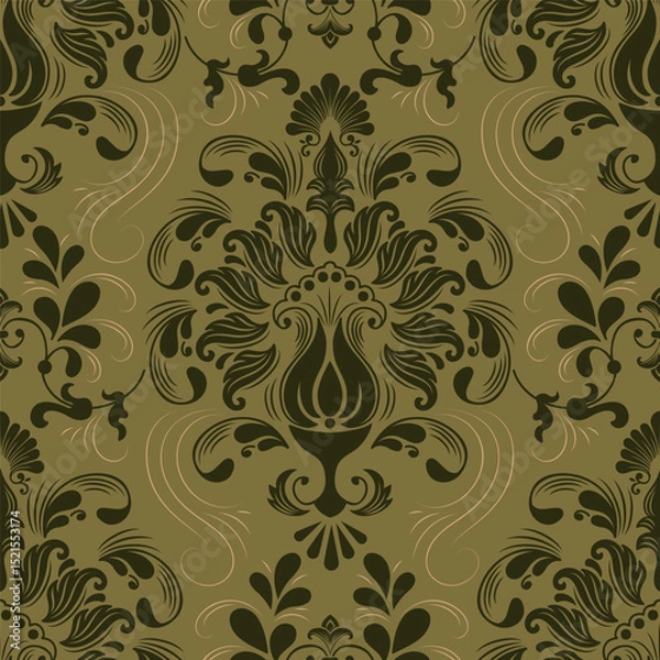 Fototapeta Damask modern seamless pattern element. Vintage classical old fashioned damask ornament, seamless texture for wallpapers, textile.