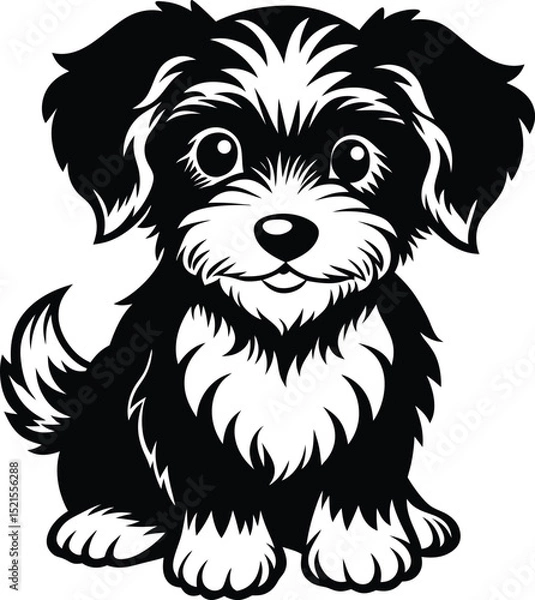 Obraz Adorable Cute Puppy Sitting Vector Illustration in Black and White