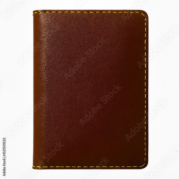 Obraz Brown Leather Notebook with Yellow Stitching, Close-Up Detail
