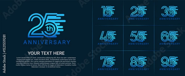 Fototapeta Anniversary logo type set with double line number. blue color can be use special moment