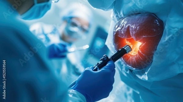 Fototapeta Performing a life saving endoscopic procedure with precision and expertise inside the human body