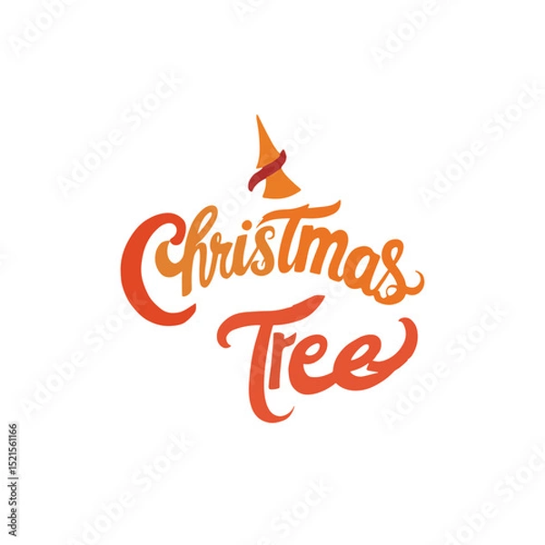 Obraz create a handwritten typography  of graphic T-shirt design text "Christmas tree

