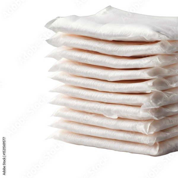 Fototapeta Pack of sanitary napkins in individual wrapping, isolated on a empty plain background