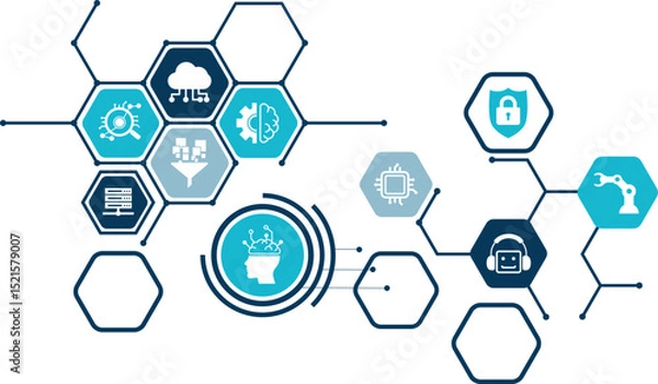 Fototapeta AI Powered Search Engines artificial intelligence drive digital marketing, SEO automation. Vector illustration