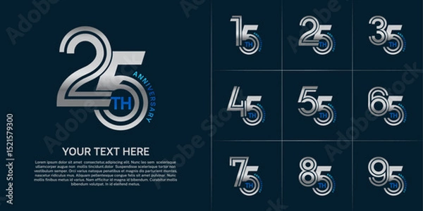 Fototapeta Anniversary logo type set with double line number. silver and blue color can be use special moment