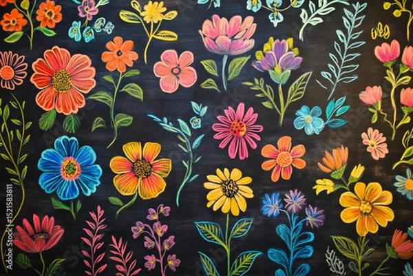 Obraz Flower shop advertisement, designed on chalkboard with bright floral patterns