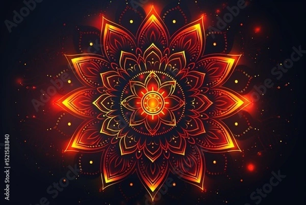 Fototapeta A vibrant mandala pattern red colour with black  background