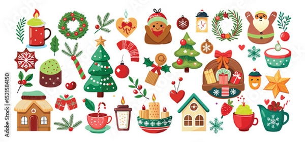 Fototapeta A charming collection of festive christmas illustrations featuring ornaments decorations holiday elements and festive vibes.