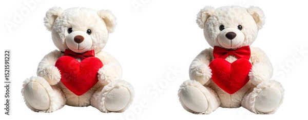 Fototapeta  White Teddy Bear Sitting Angled Left with Red Bowtie and Heart Transparent PNG