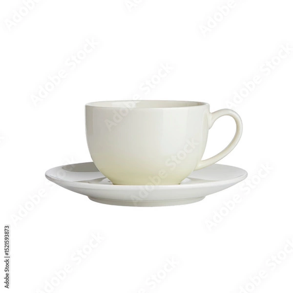 Obraz Simple white ceramic teacup with matching saucer, perfect for enjoying hot beverages. minimalist design adds elegance to any table setting