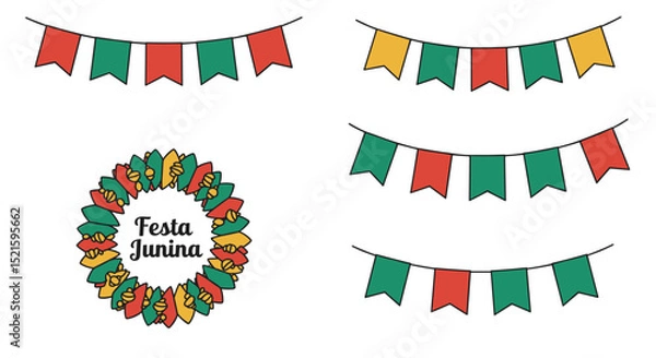 Obraz Festa junina vector elements for brazilian june party decoration with colorful flags and garland decor