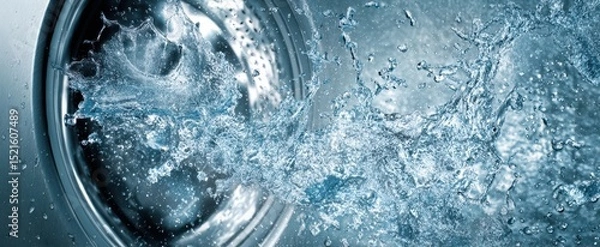 Fototapeta The dynamic splash of water from a washing machine drum in motion.