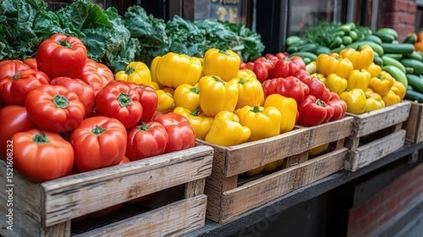 Fototapeta Fresh produce in wooden crates