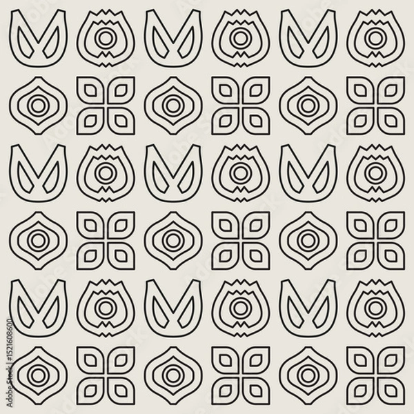 Fototapeta Seamless black and cream mid century modern flower pattern for backgrounds, fabric design, home decor.	
