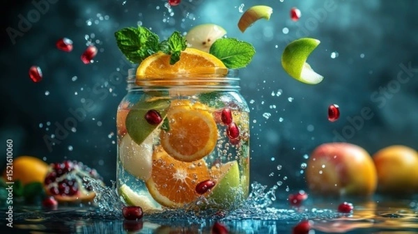 Fototapeta Vibrant fruit and water splash in a jar