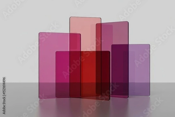Fototapeta Layers of colored transparency create a harmonious interplay of light in a minimalist gallery setting showcasing modern art
