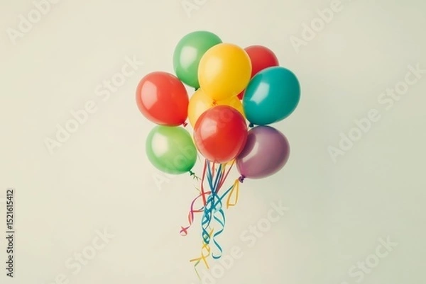Fototapeta Colorful balloons float joyfully against a serene white backdrop, creating a vibrant celebration of happiness and life