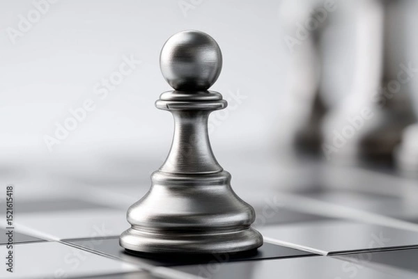 Fototapeta Chess pawn stands alone on a white square amidst a strategic backdrop, embodying minimalism and contemplation