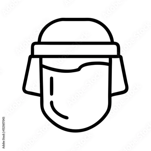 Fototapeta Simplified line drawing of a person wearing a face shield  